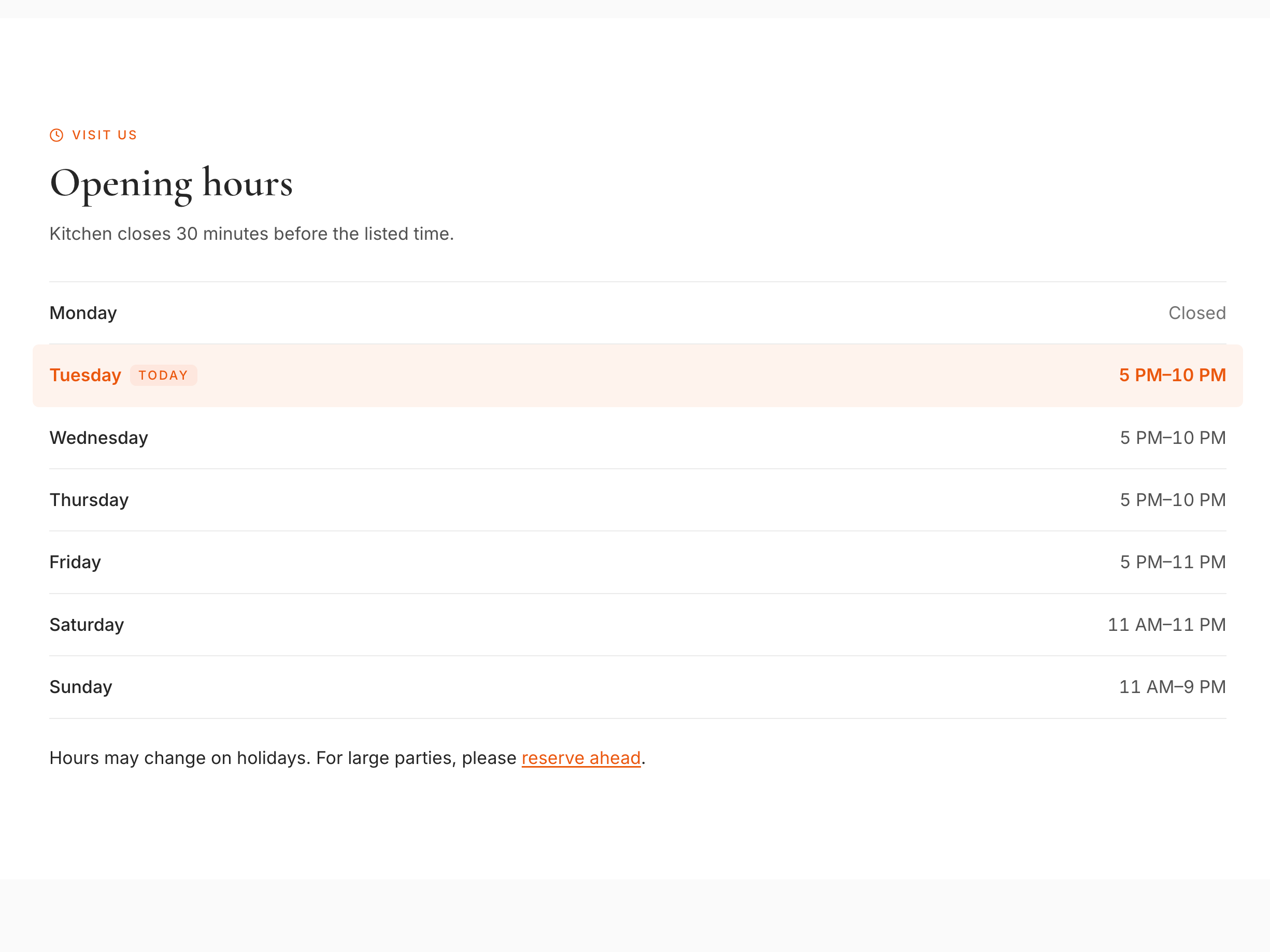 Menu, Hours and Reservations Your Team Controls
