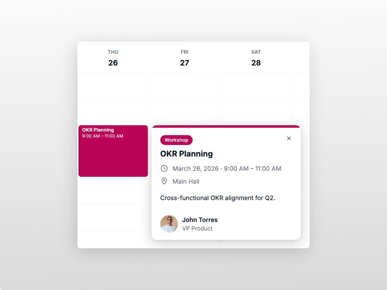 Rich Event Popups with Speaker Cards