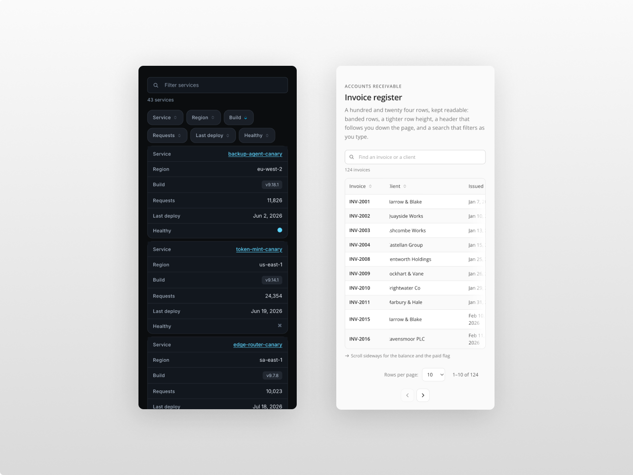 Search, paging and small screens