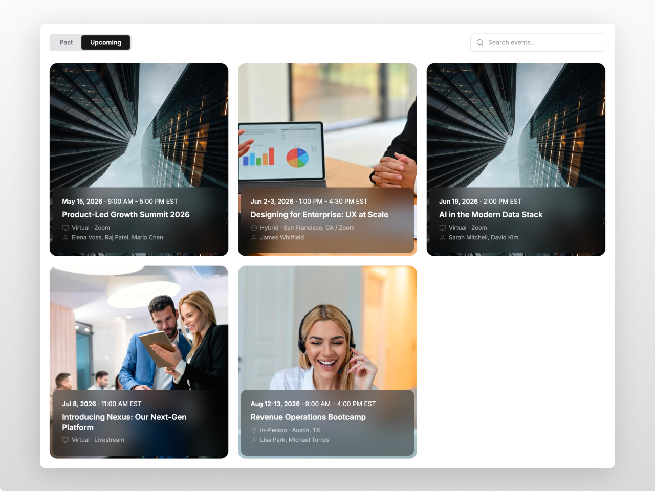 Horizontal Cards — SaaS Event Calendar