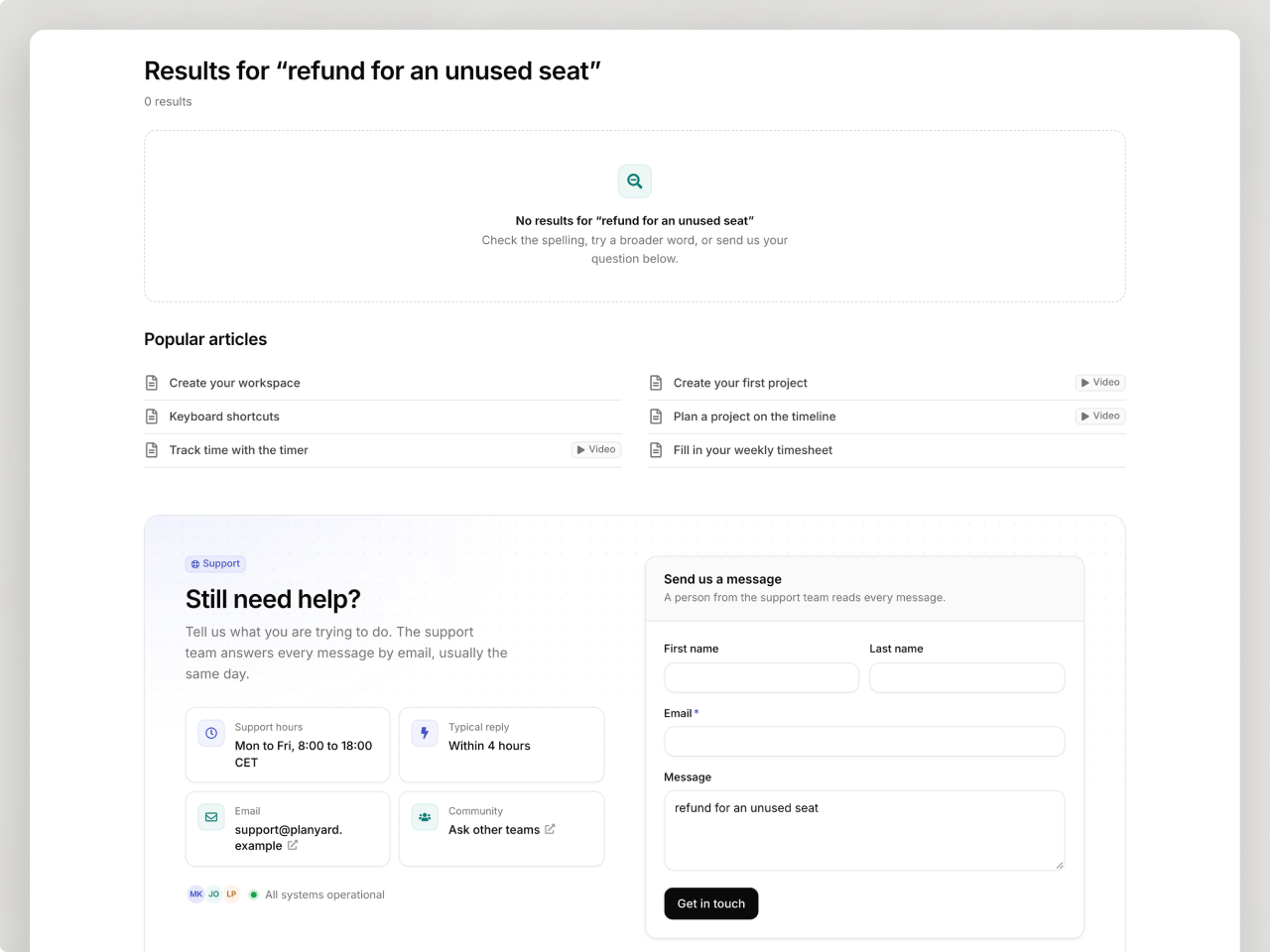 A contact form when the answer is missing