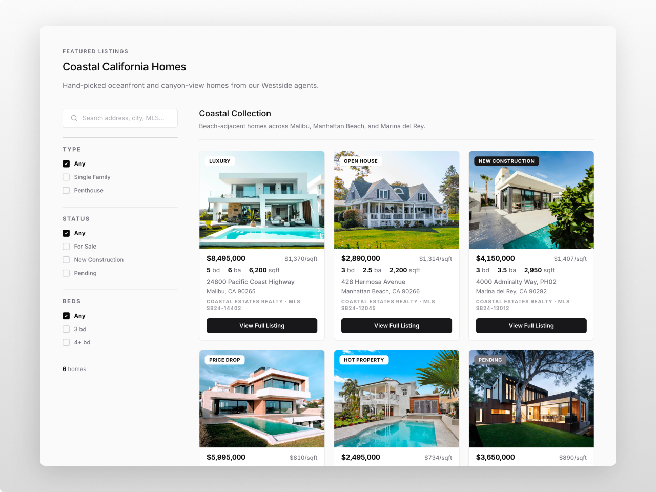Grid Layout · Sidebar Filters · Drawer Detail