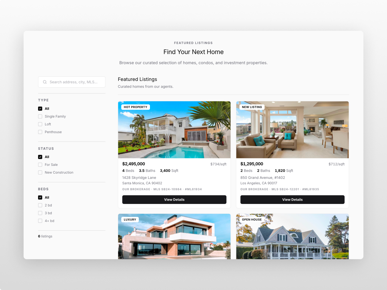 Schema.org RealEstateListing + Live Filters