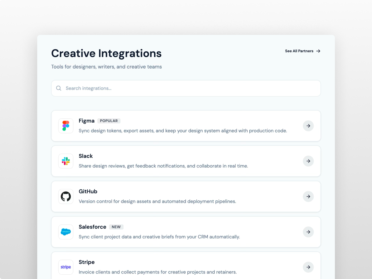Horizontal list cards on light gray