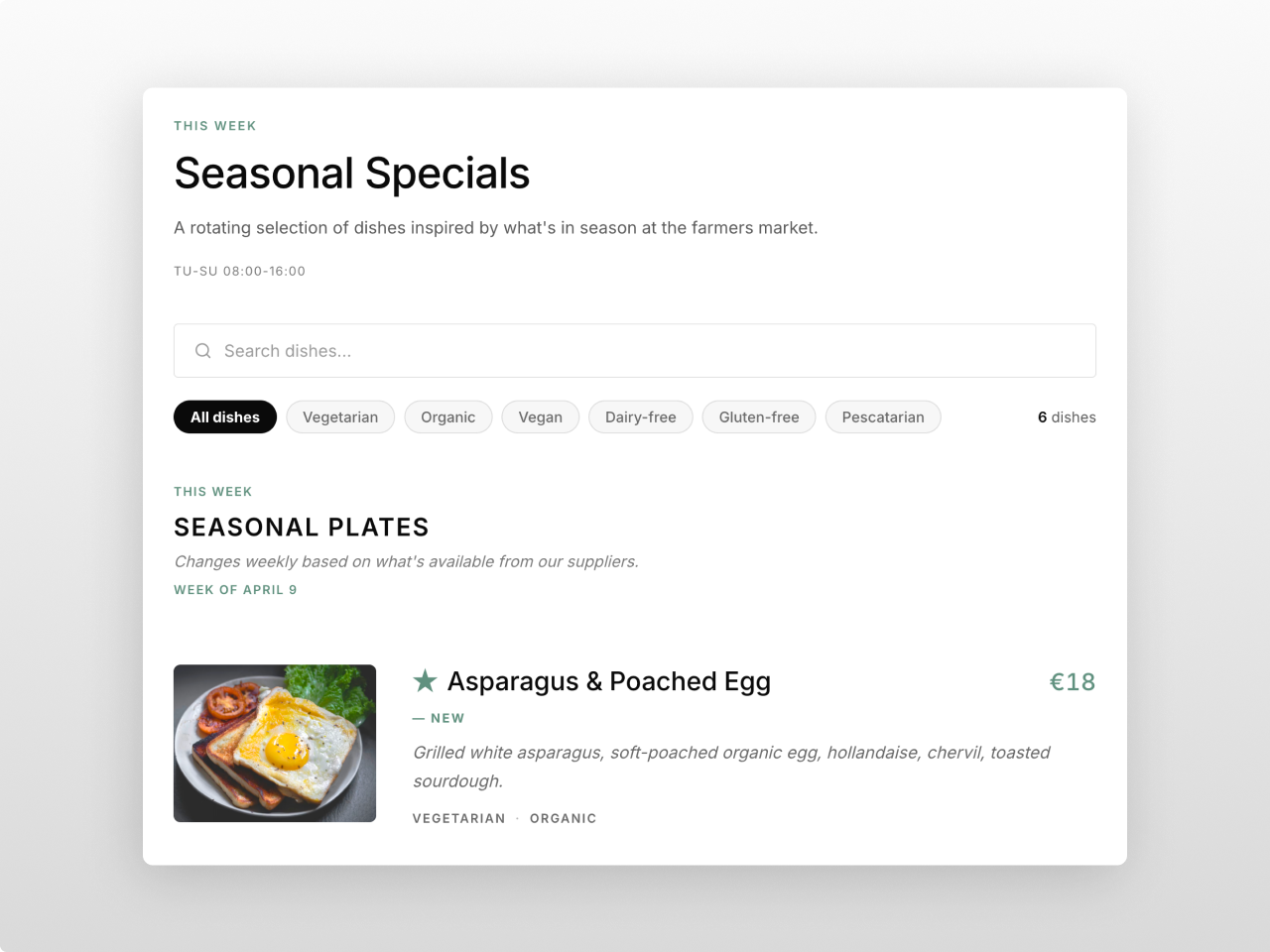 Dietary Filters and Live Search