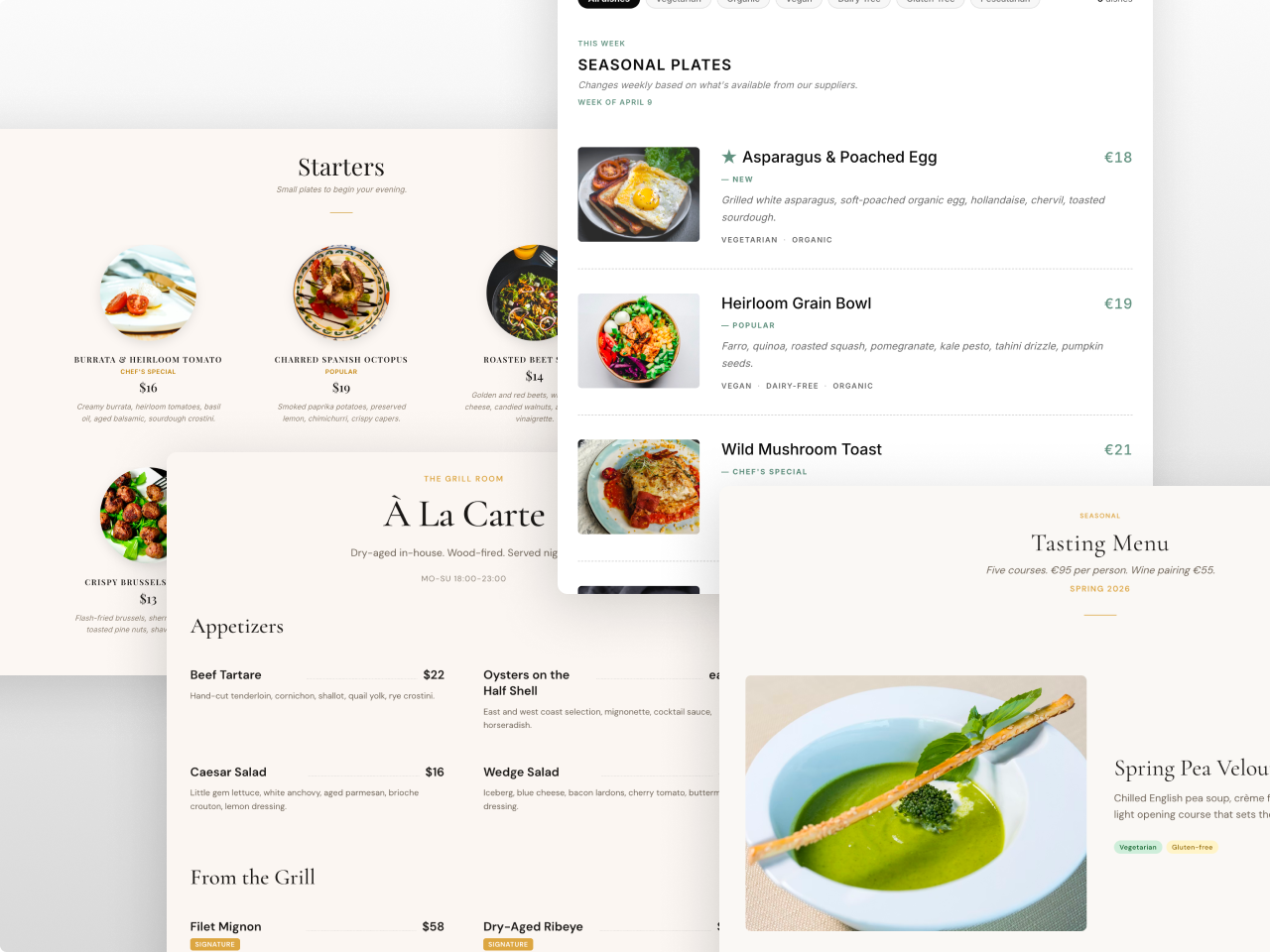 Four Menu Layouts
