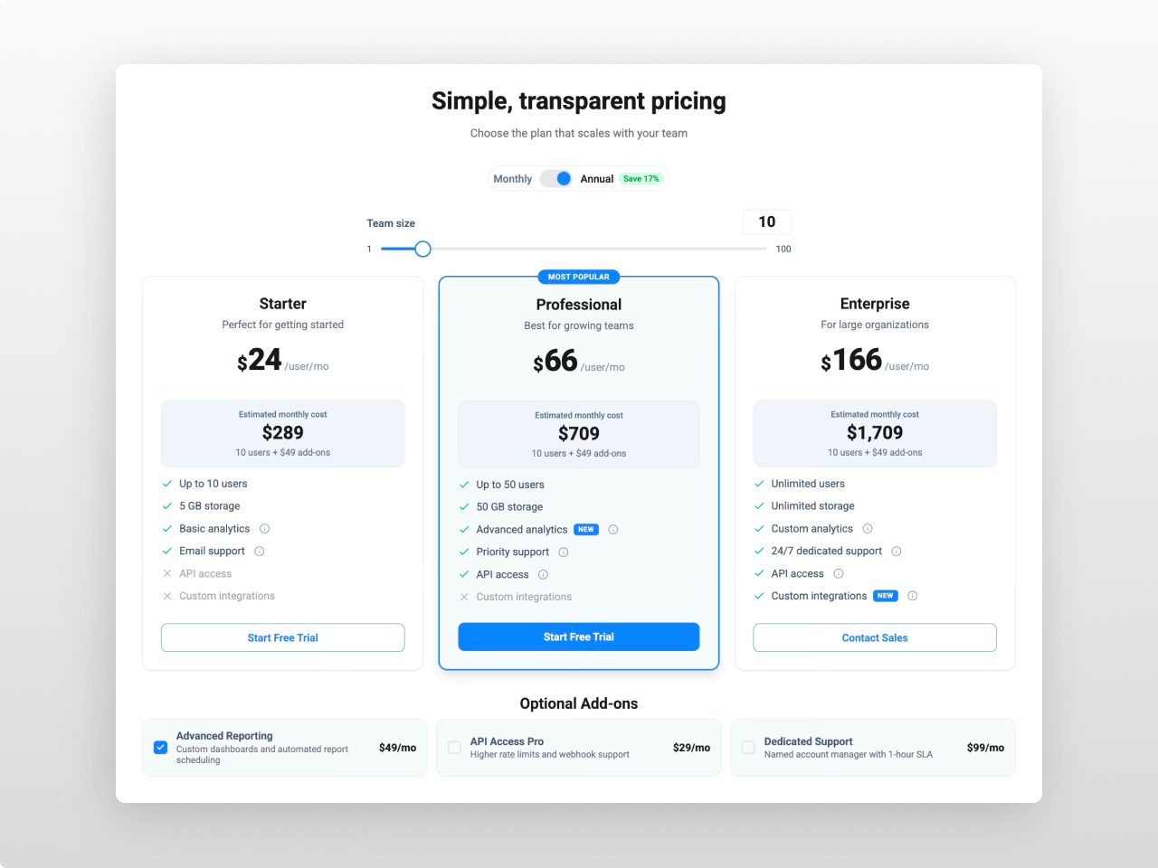 Live Pricing Calculator with Slider & Toggle