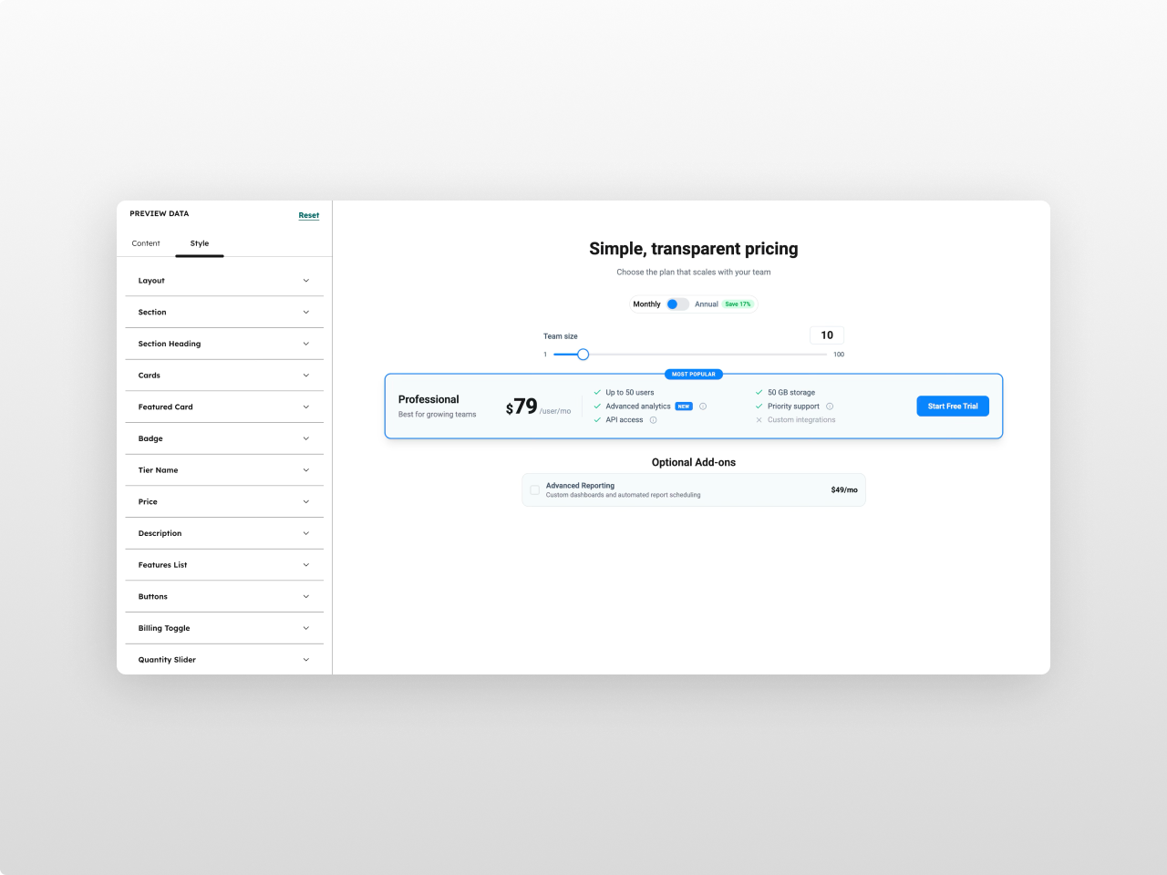 90+ Style Controls, Built-in Analytics